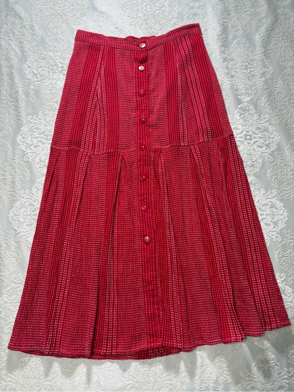 Chelsea & Violet Cottagecore Red White Button Front Maxi Skirt Size Medium
